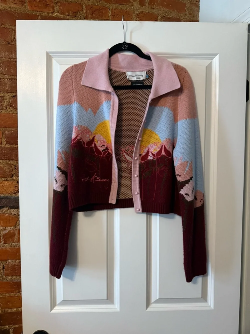 House of Sunny Pink & Burgundy Floral Knit Cardigan - Picture 2 of 5
